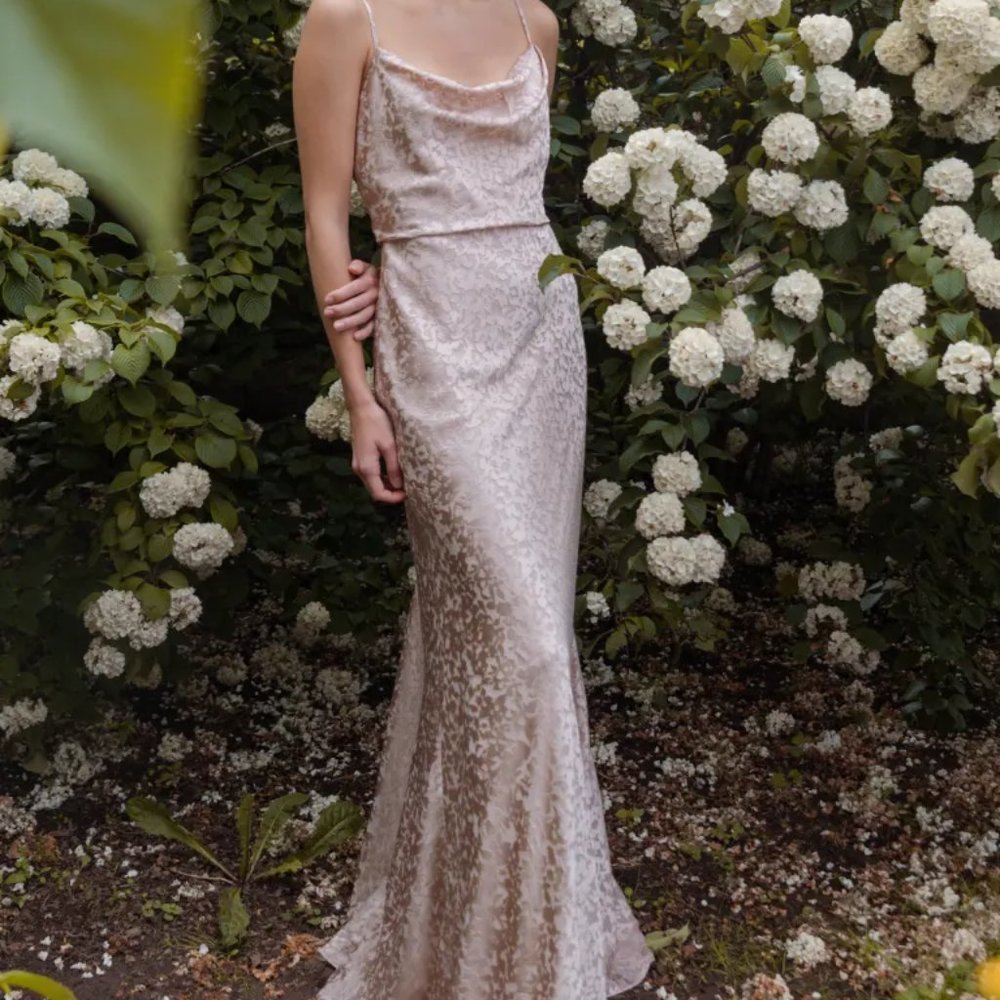 Jenny Yoo Champagne Lace Maxi Dress